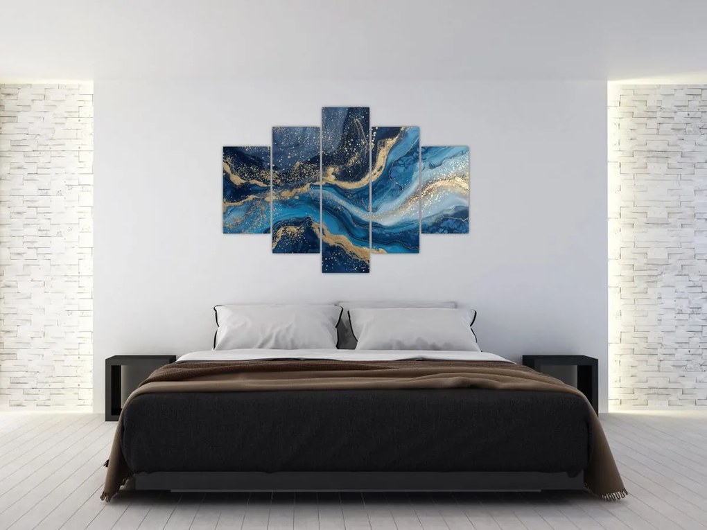 Obraz - Modrozlatý abstraktný mramor (150x105 cm)