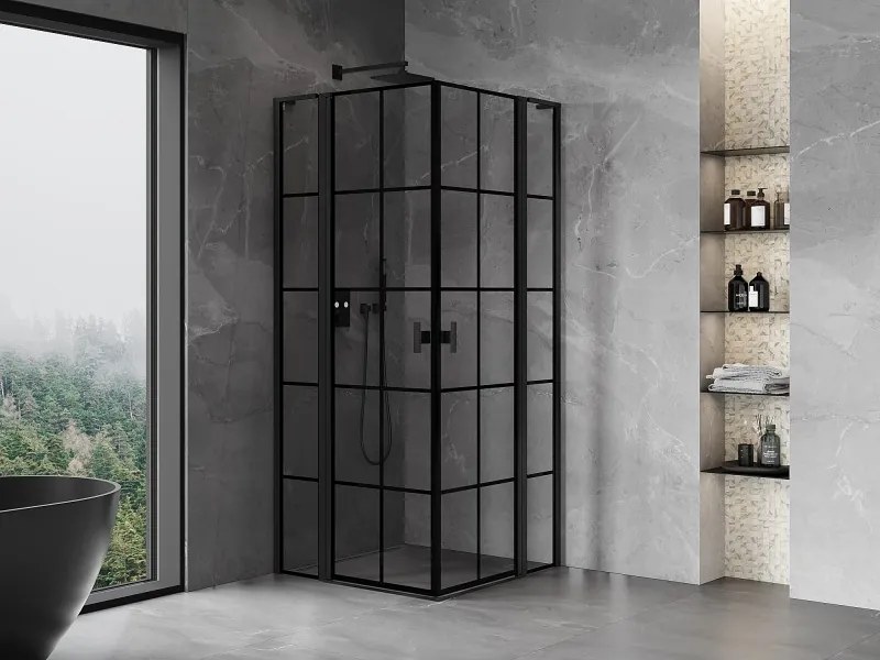 Mexen, Mexen Mist L Duo výklopný sprchový kút 100 x 100 cm, čierna mriežka - 8A4L-100L-100P-70-77