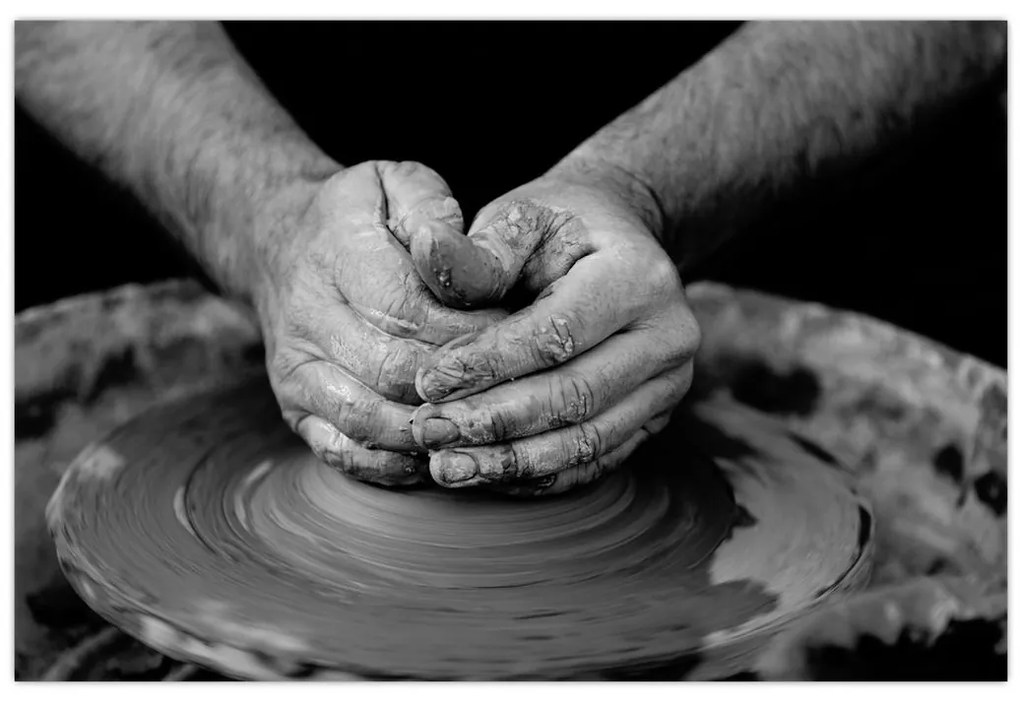 Čiernobiely obraz - výroba keramiky (90x60 cm)