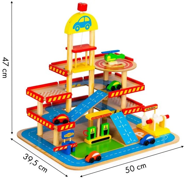 ECOTOYS Drevená garáž s autíčkami Parking