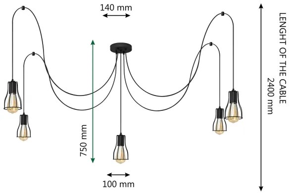 Luster na lanku TUBE LONG 5xE27/10W/230V čierna