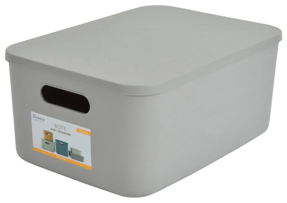 Sivý plastový úložný box s vekom 35,5x25,5x16 cm – Homéa