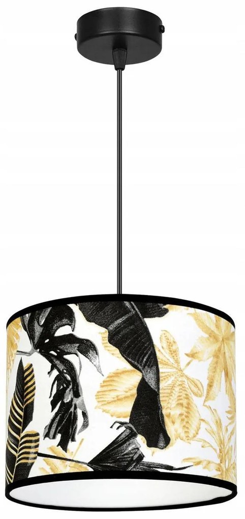 Závesné svietidlo Gold Flowers, 1x biele textilné tienidlo s kvetinovým vzorom, (výber z 2 farieb konštrukcie)