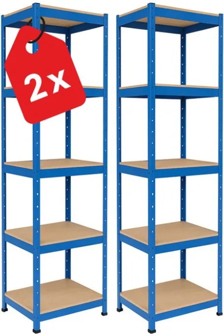 Regál 180x40x40 cm lakovaný 5-policový, nosnosť 875 kg - modrý - 2ks