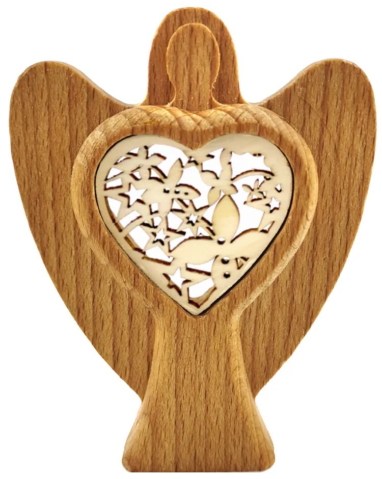 AMADEA Drevený anjel s vkladom - ornament, masívne drevo, výška 10 cm