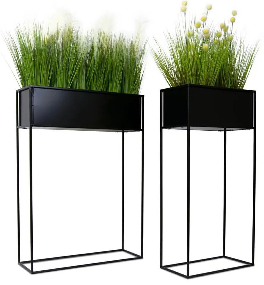 KOVOVÝ KVETINÁČ SO STOJANOM RECT 90X24X44 CM ČIERNA