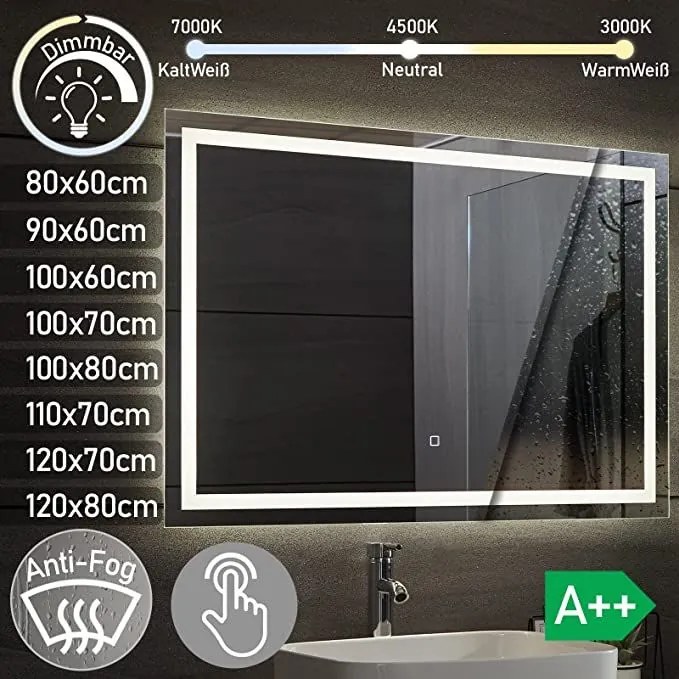 AQUAMARIN kúpeľňové zrkadlo s LED osvetlením, 120 x 80 cm