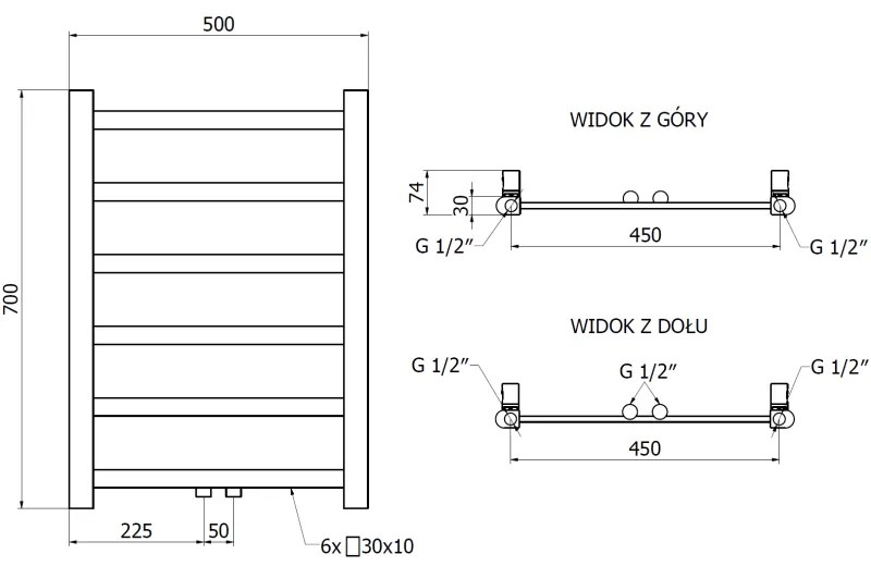 Mexen Bolt, vykurovacie teleso 700 x 500 mm, 188 W, spodné a stredové, čierna, W126-0700-500-00-70