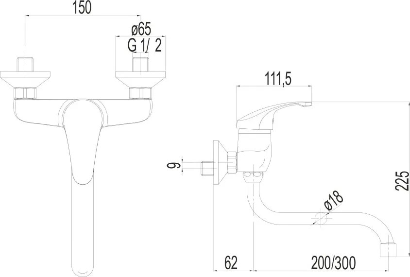 Mereo, Mereo Drezová nástenná batéria, Sonáta, 150 mm, s ramienkom rúrkovým ø 18 mm - 300 mm, chróm, MER-CB30106N