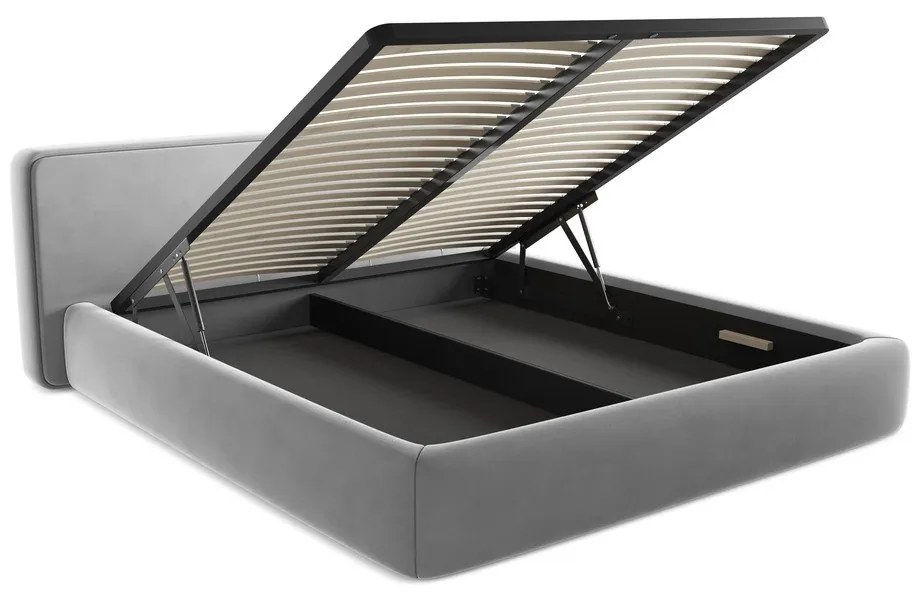 Sivá čalúnená dvojlôžková posteľ s úložným priestorom s roštom 180x200 cm Kiana – Makamii