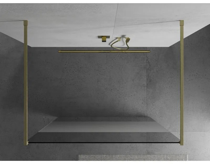 Mexen Kioto, sprchová zástena Walk-In 130 x 200 cm, 8mm číre sklo-námraza, zlatý matný profil, 800-130-002-55-35