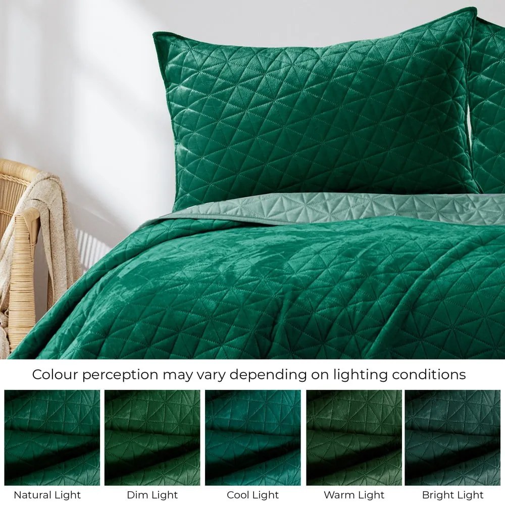 Zelený zamatový prešívaný pléd 240x260 cm Laila – Restilo