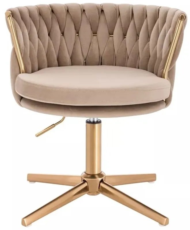 LuxuryForm DESIGN Stolička LYON VELUR na zlatom kríži - latte
