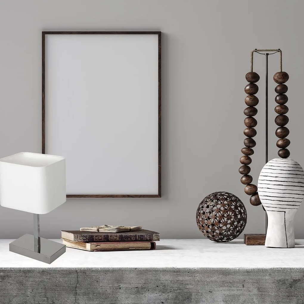 Stolná lampa Napoli, 1x biele textilné tienidlo, ch