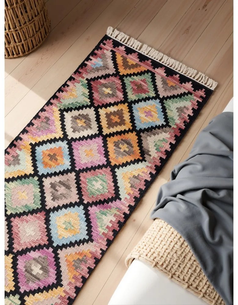 Obojstranný ručne tkaný vlnený behúň 60x190 cm Kamal Zara – Nouristan