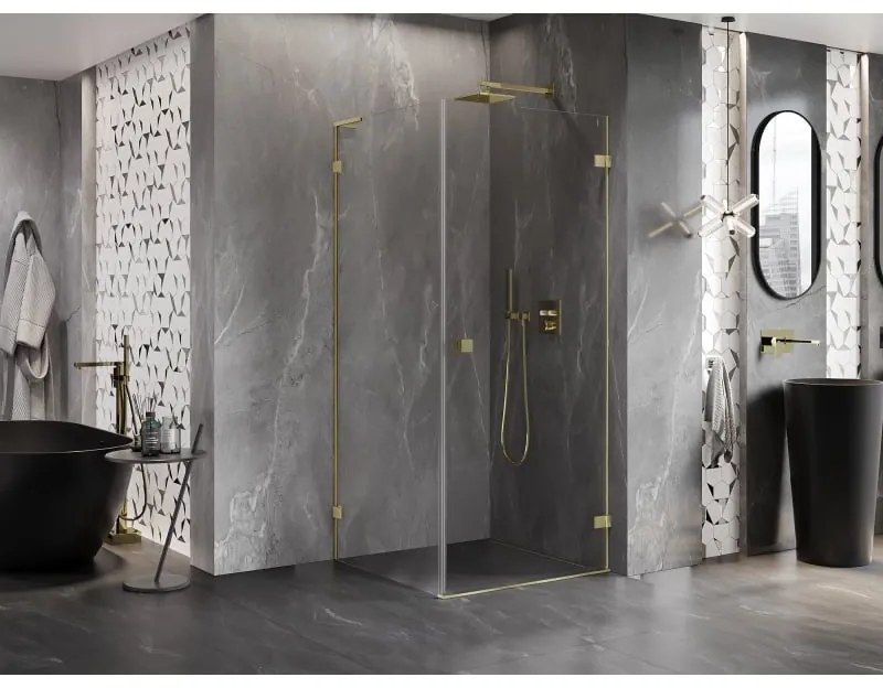Mexen Lunar-B L výklopný sprchový kút pravý 70 x 70 cm, číre sklo, zlatá matná, 832L-070-070-55-00-P