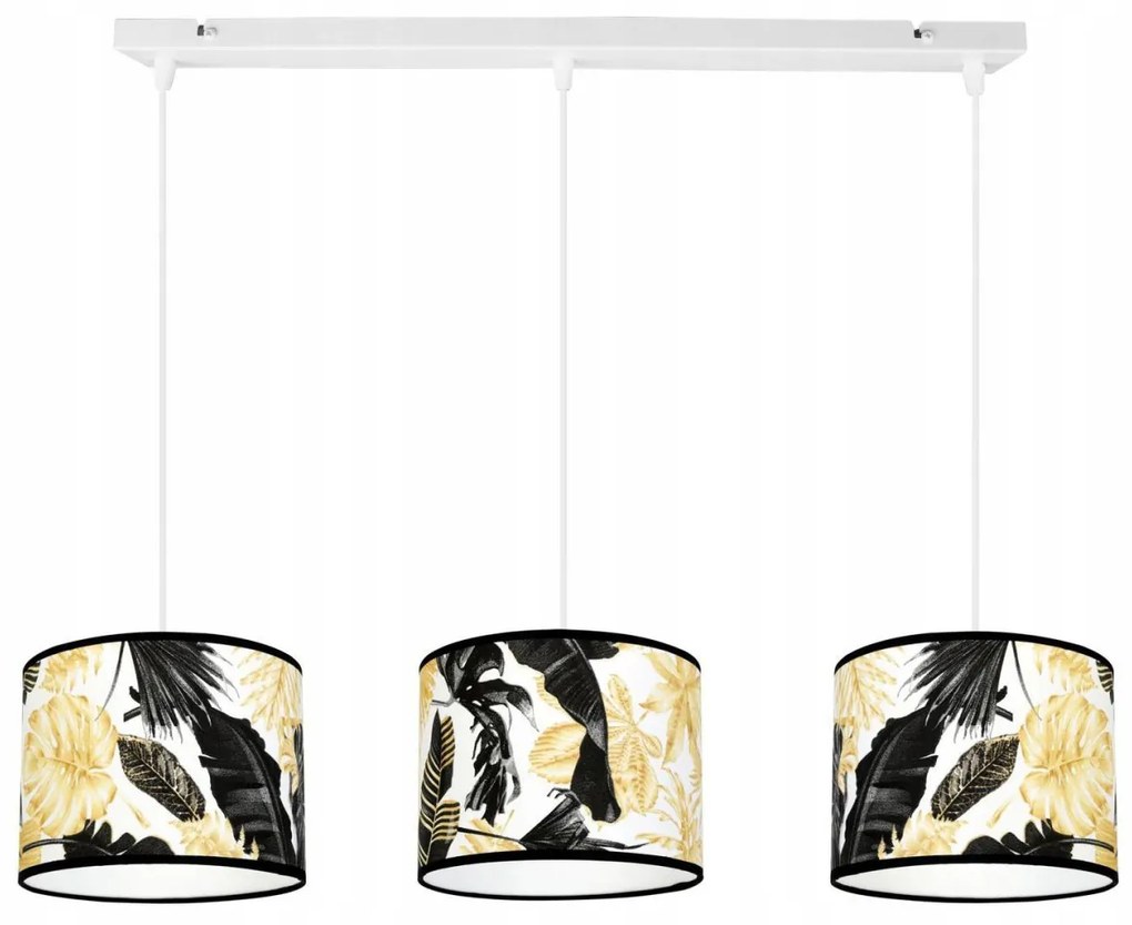 Závesné svietidlo Gold Flowers, 3x biele textilné tienidlo s kvetinovým vzorom, (výber z 2 farieb konštrukcie)
