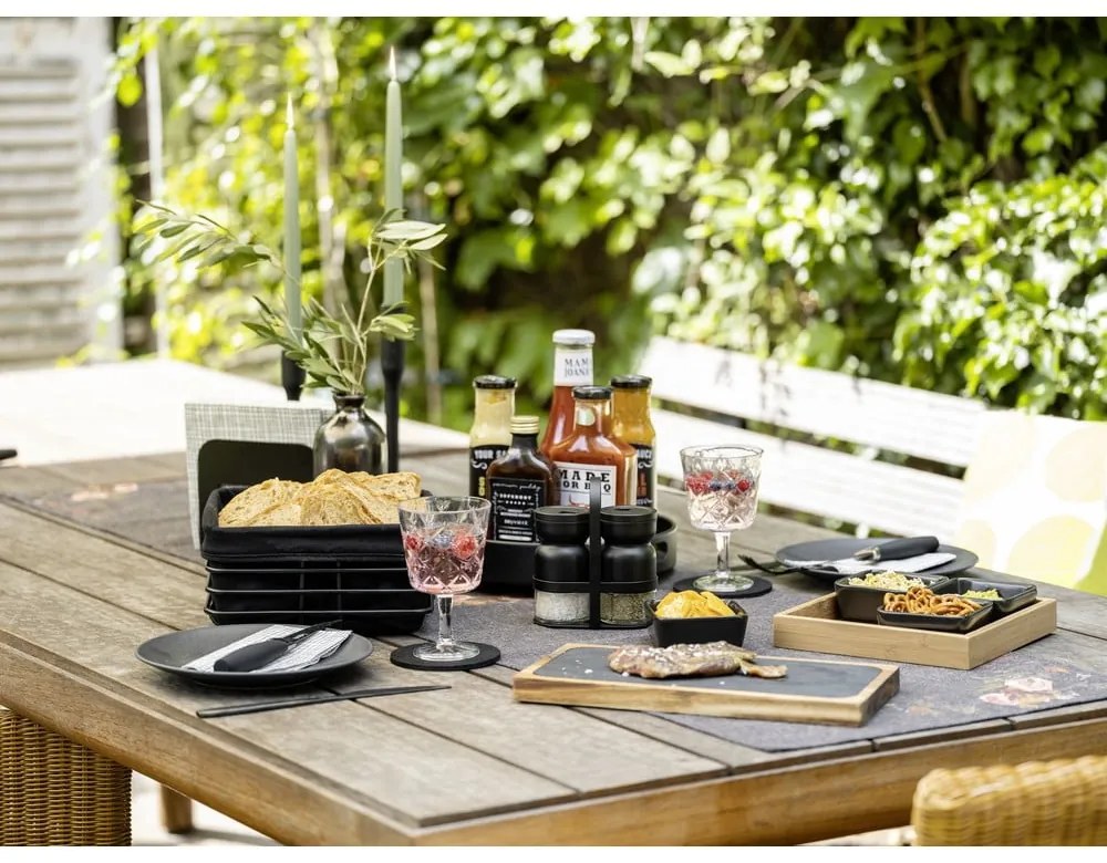 Čierne keramické servírovacie misy v súprave 4 ks s podnosom Elo - Wenko