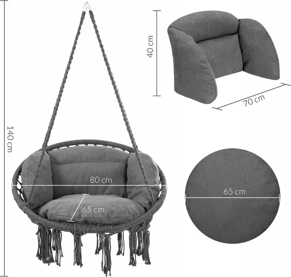 Závěsné houpací křeslo Kali antracit
