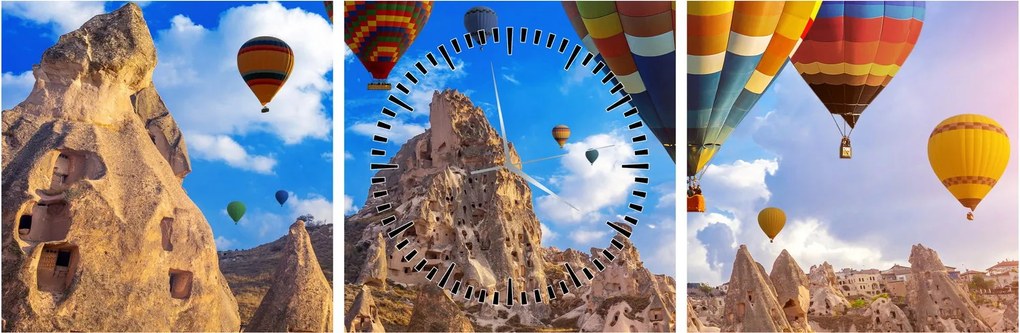 Obraz - Teplovzdušné balóny, Cappadocia, Turkey. (s hodinami) (90x30 cm)