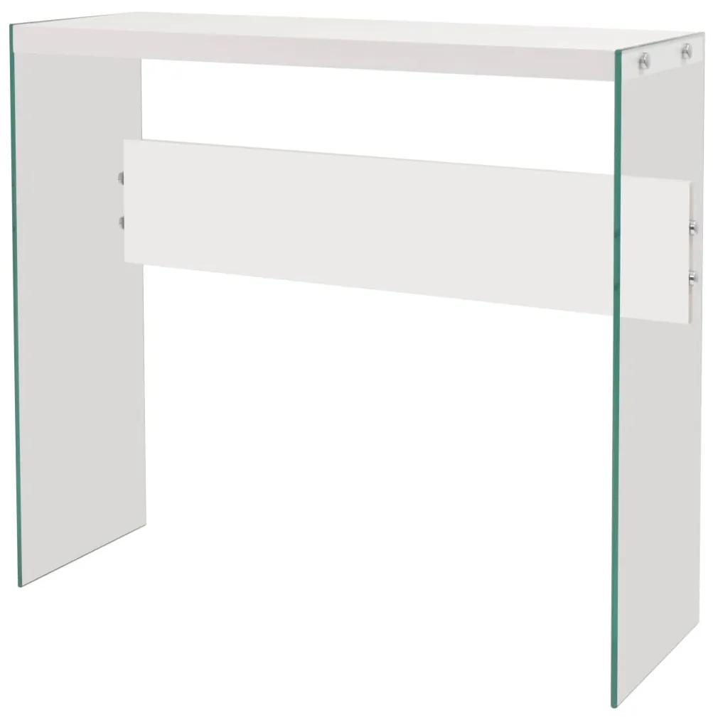 vidaXL Prístavný stolík, sklo a MDF, vysokolesklý, biely