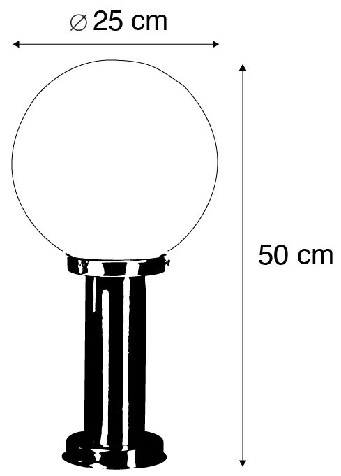 Vonkajšia lampa oceľ nerez 50 cm - Sfera so zemným hrotom a káblovou objímkou