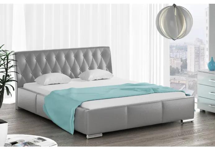 Čalúnená posteľ Romana s vysokým čelom a úložným priestorom šedá eko koža 180 x 200