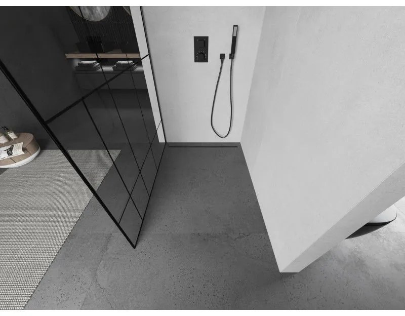 Mexen Kioto, sprchová zástena Walk-In 90 x 200 cm, 8mm číre sklo čierny vzor, grafitový profil, 800-090-101-95-78