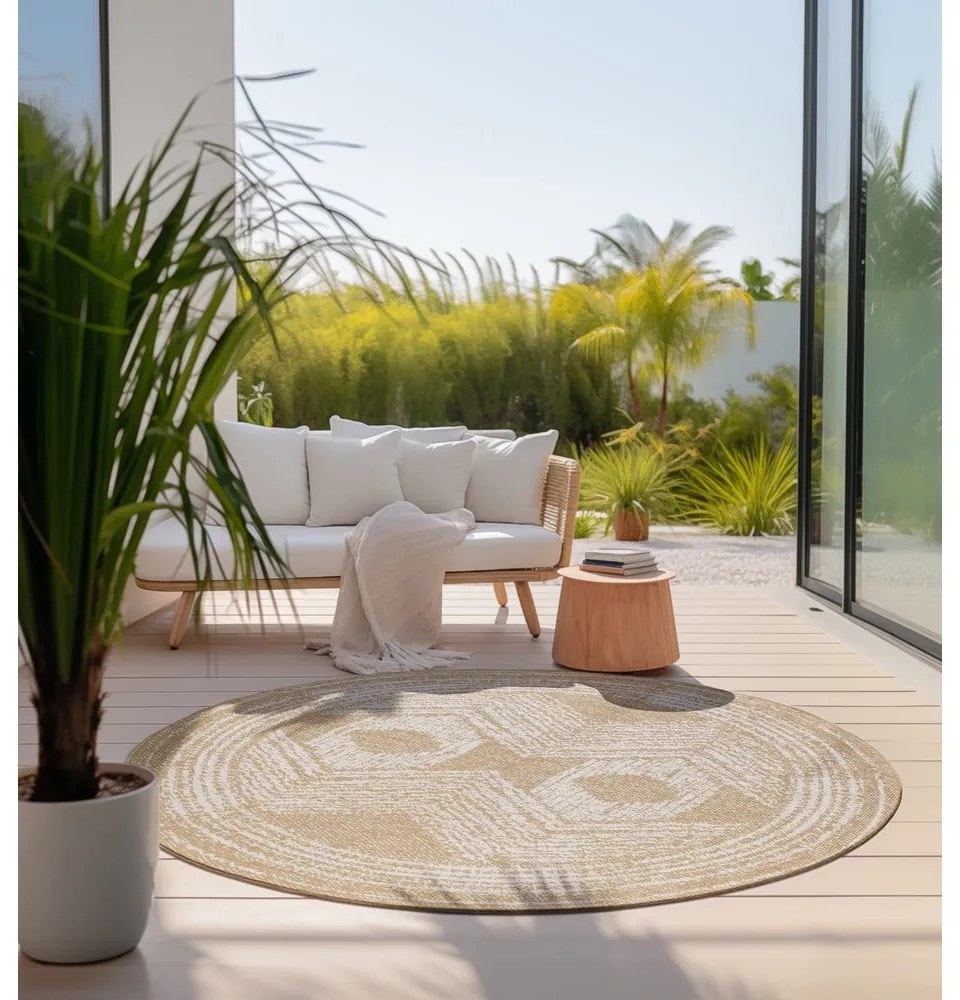Okrovožlto-krémový okrúhly vonkajší koberec ø 140 cm Gemini – Elle Decoration