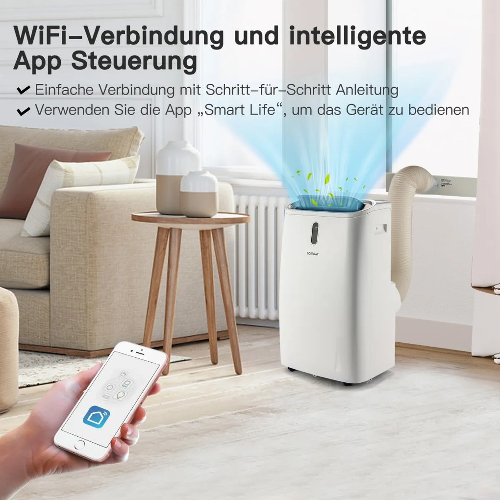 Mobilná klimatizácia 5v1 16000 BTU Chladenie & Ventilátor & Odvlhčovanie & Kúrenie Odvlhčovač 16℃-32℃ 44,5 x 39 x 77 cm Biela