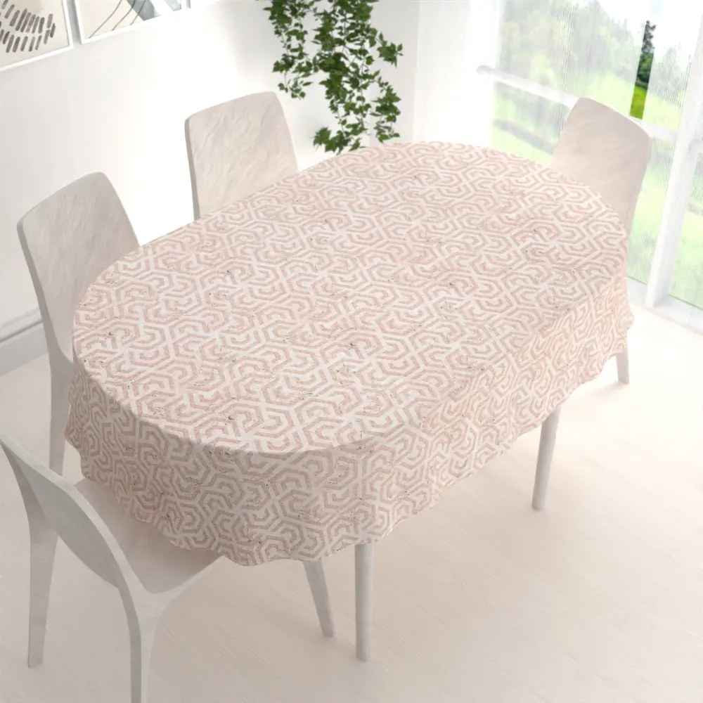 Biante Zamatový oválny obrus Tamara TMR-029 Ružovobéžové hexagony s čiernym žíhaním 120x140 cm