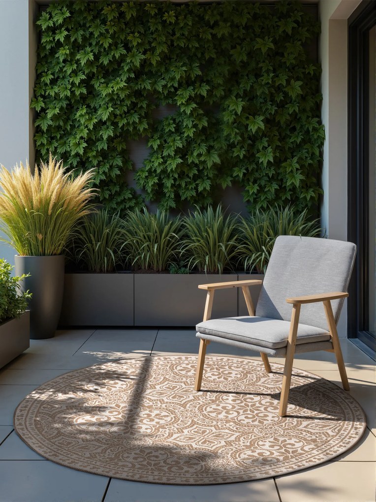 NORTHRUGS, Kusový koberec Duet Rosel 106252 Beige/White kruh - na von aj na doma, 160x160 (priemer) kruh, béžová, chodba / predsieň