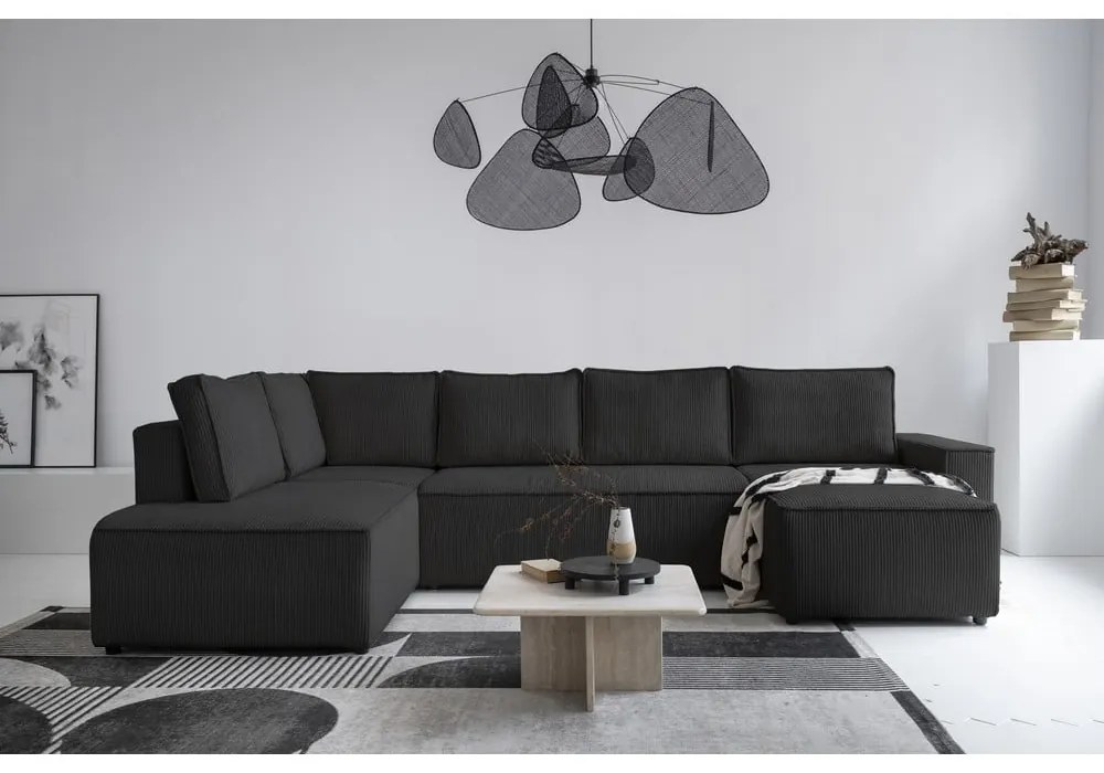 Antracitovosivá menčestrová rozkladacia rohová pohovka (ľavý roh/do tvaru "U") Brave Dave – Miuform