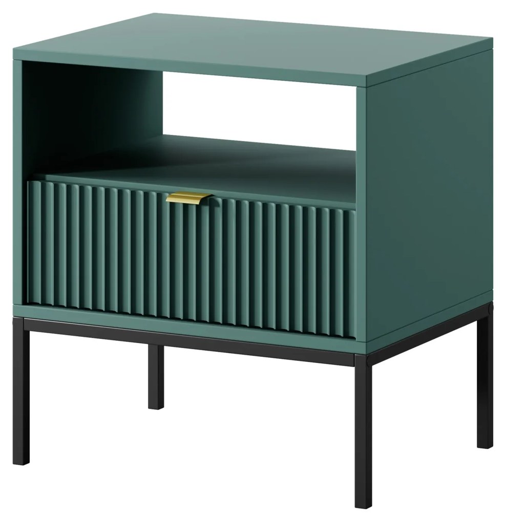 Nočný stolík Nova 54 cm zelený/zlaté úchytky a čierny rám