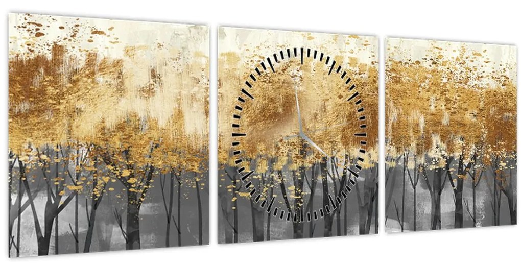 Obraz - Zlaté stromy (s hodinami) (90x30 cm)