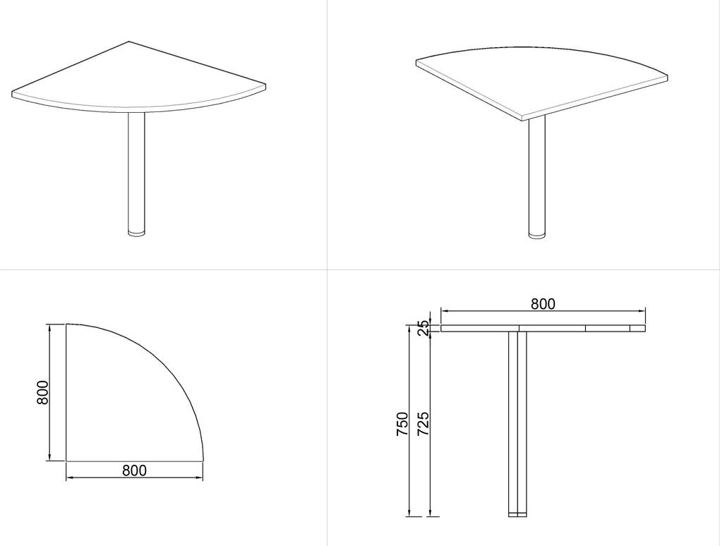 Spojovací stolík MIRELLI A+, 800 x 800 x 750 mm, breza