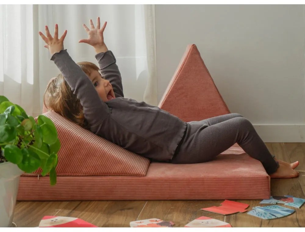 Svetloružový menčestrový detský puf Montessori - Little Nice Things
