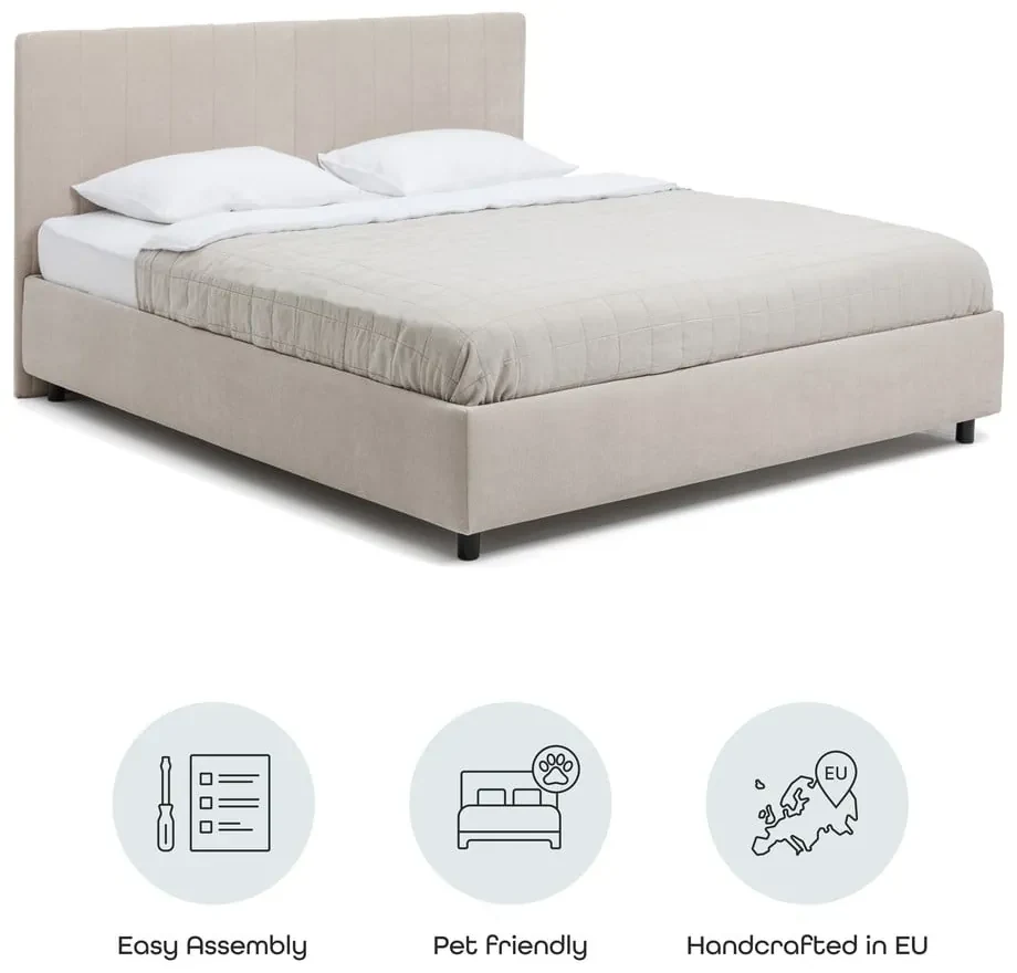 Béžová čalúnená dvojlôžková posteľ s úložným priestorom s roštom 160x200 cm Myra Slim Line – Bonami Selection