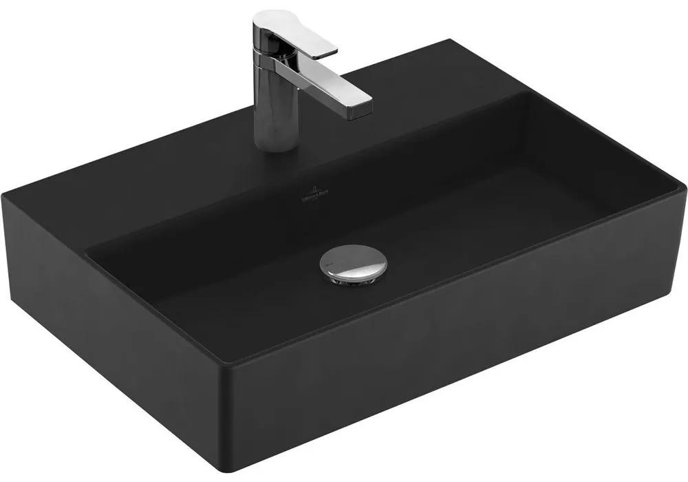 VILLEROY &amp; BOCH Memento 2.0 závesné umývadlo s otvorom, bez prepadu, 600 x 420 mm, Ebony, s povrchom CeramicPlus, 4A2261S5