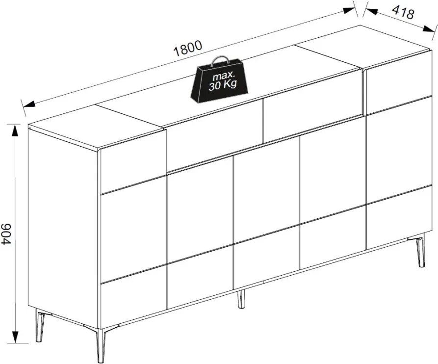 Široká komoda so zásuvkami Nola, dub artisan/čierna
