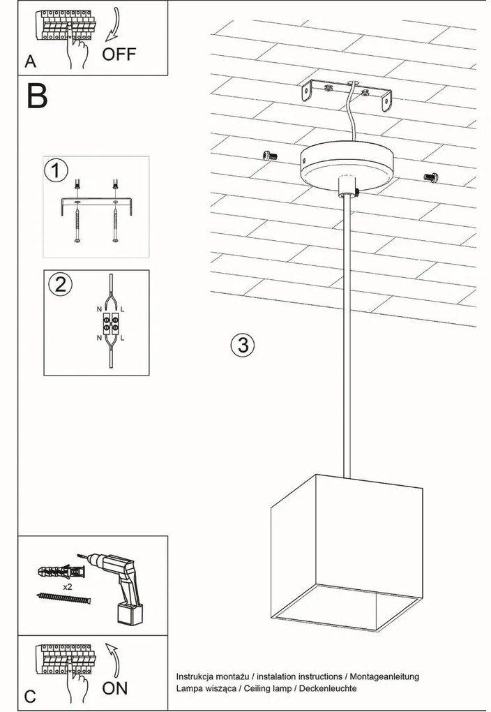 Závesné svietidlo Quad 1, 1x biele kovové tienidlo