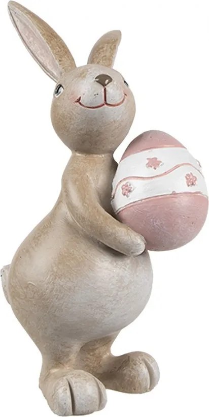 Dekorácia hnedý králik s ružovým vajíčkom - 6*9*15 cm