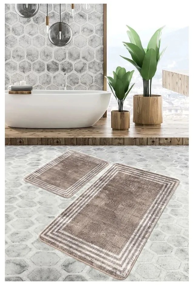 Hnedé zamatové kúpeľňové predložky v súprave 2 ks 60x100 cm – Mila Home