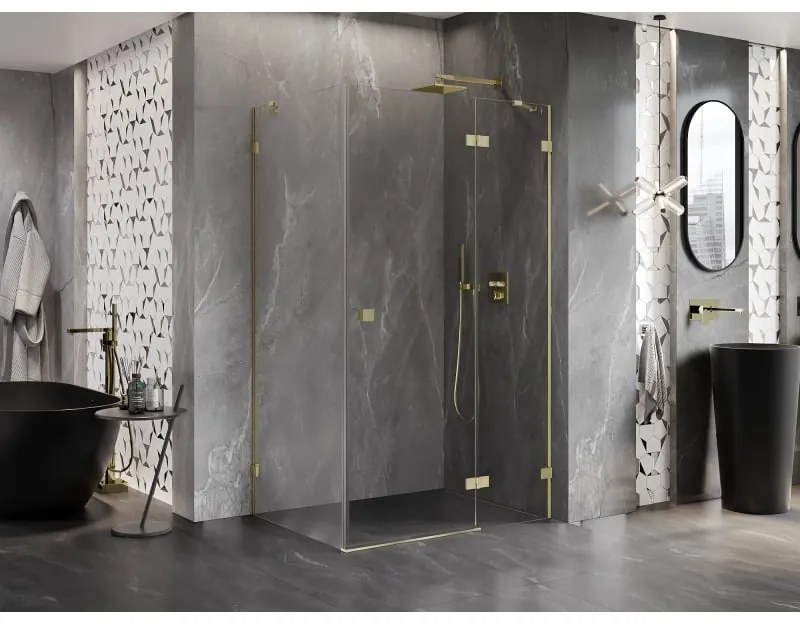 Mexen Lunar, pravostranný výklopný sprchový kút 90 x 80 cm, 8mm číre sklo, zlatý kartáčovaný - 834-090-080-55-00-P