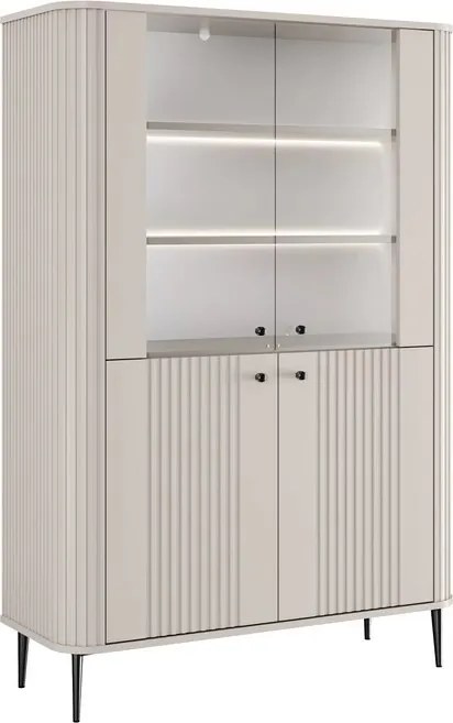 Vitrína Vesper 103 cm štvordverová - kašmír / čierne nohy