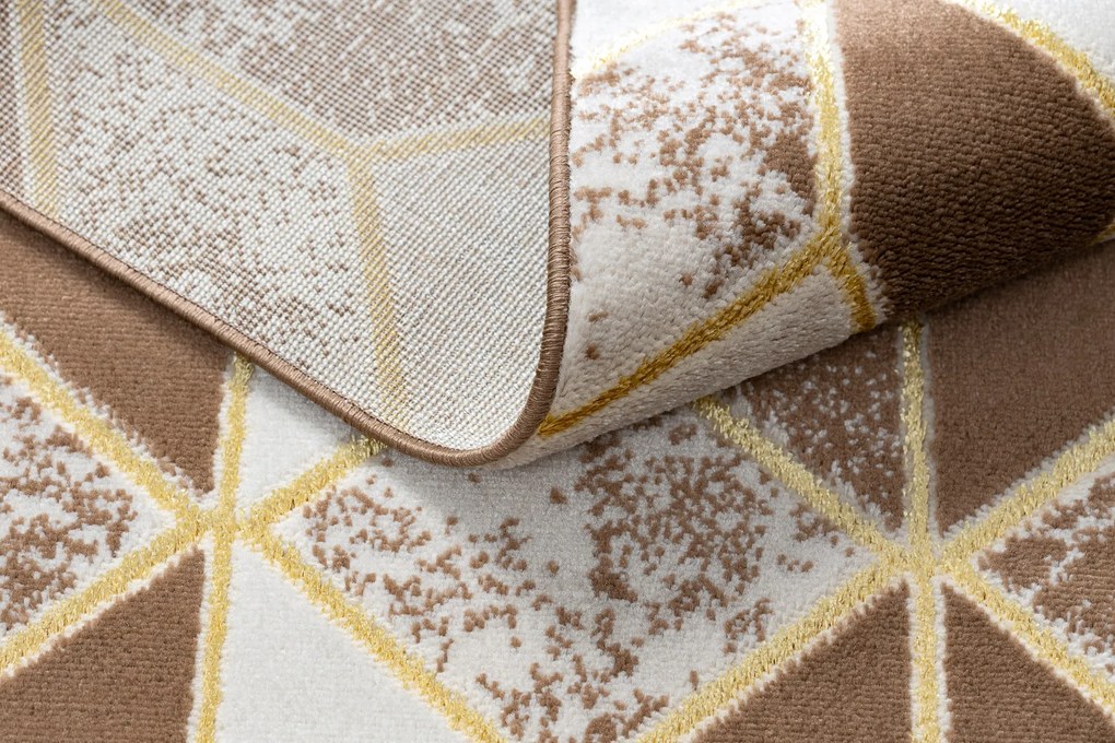 Moderný MEFE koberec B400 vzor kocka, 3D, tmavo-béžový