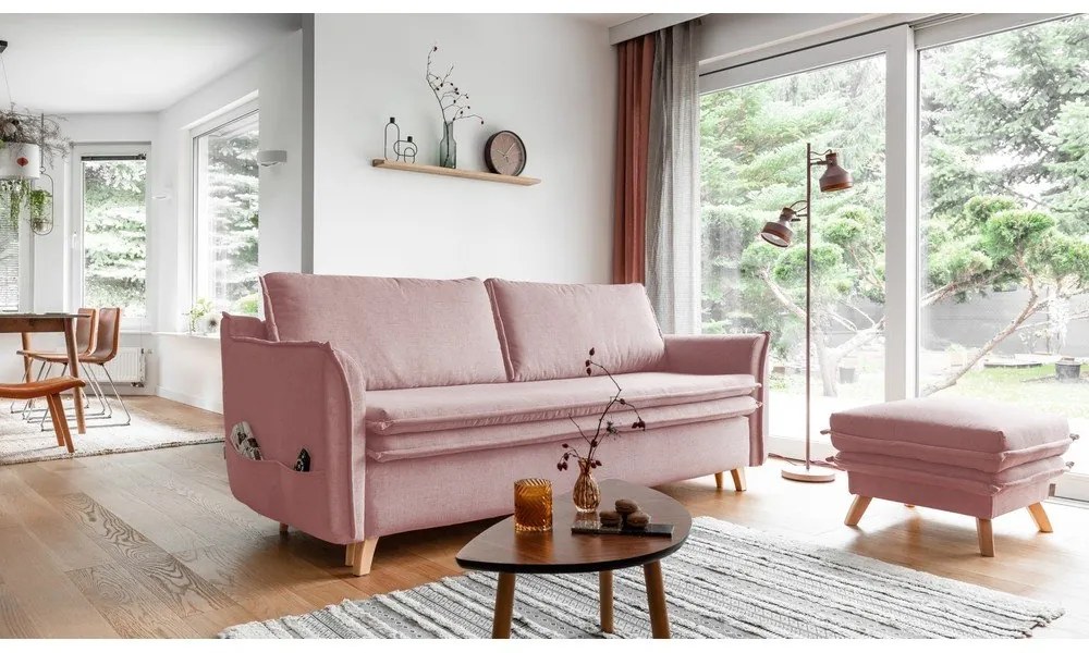 Svetloružová rozkladacia pohovka 225 cm Charming Charlie – Miuform