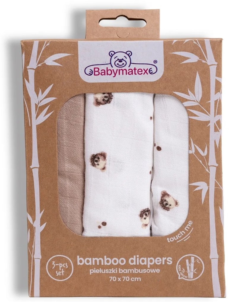 Babymatex Bambusové plienky Medvedík, 70 x 70 cm, súprava 3 ks