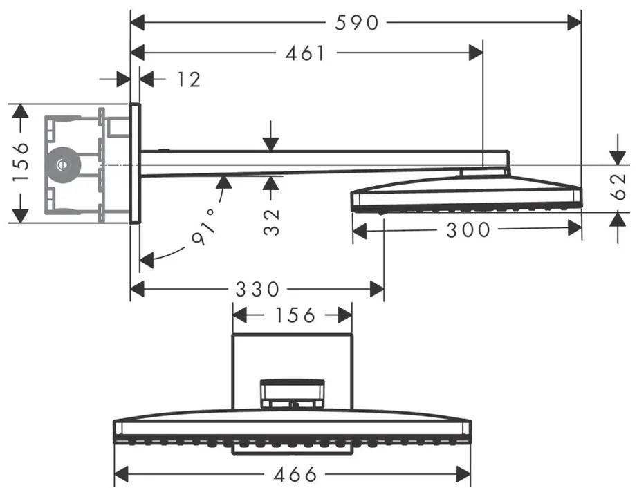 Hansgrohe Rainmaker Select, hlavová sprcha 460 2jet so sprchovým ramenom, čierna/chrómová, HAN-24005600