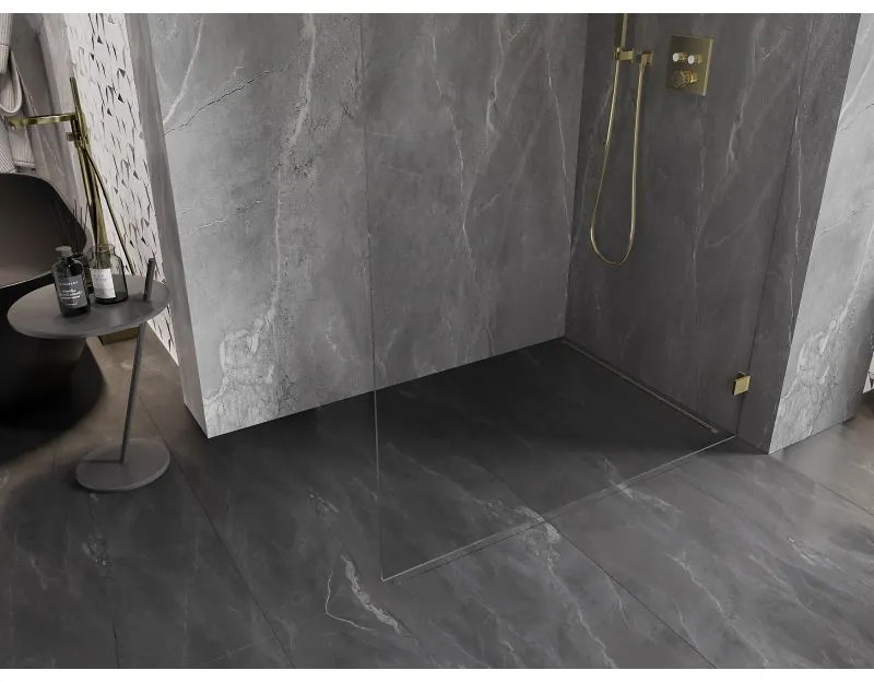 Mexen, Mexen Lunar L sprchová stena pravá 100 x 200 cm, priehľadná 8 mm, zlatá - 830L-100-000-50-00-P